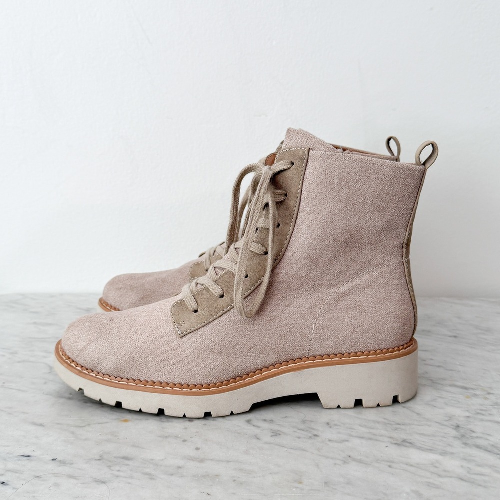 EuroSoft Blaike Boots 8M Combat Lug Sole Taupe Lace Up Side Zip Ankle Bootie